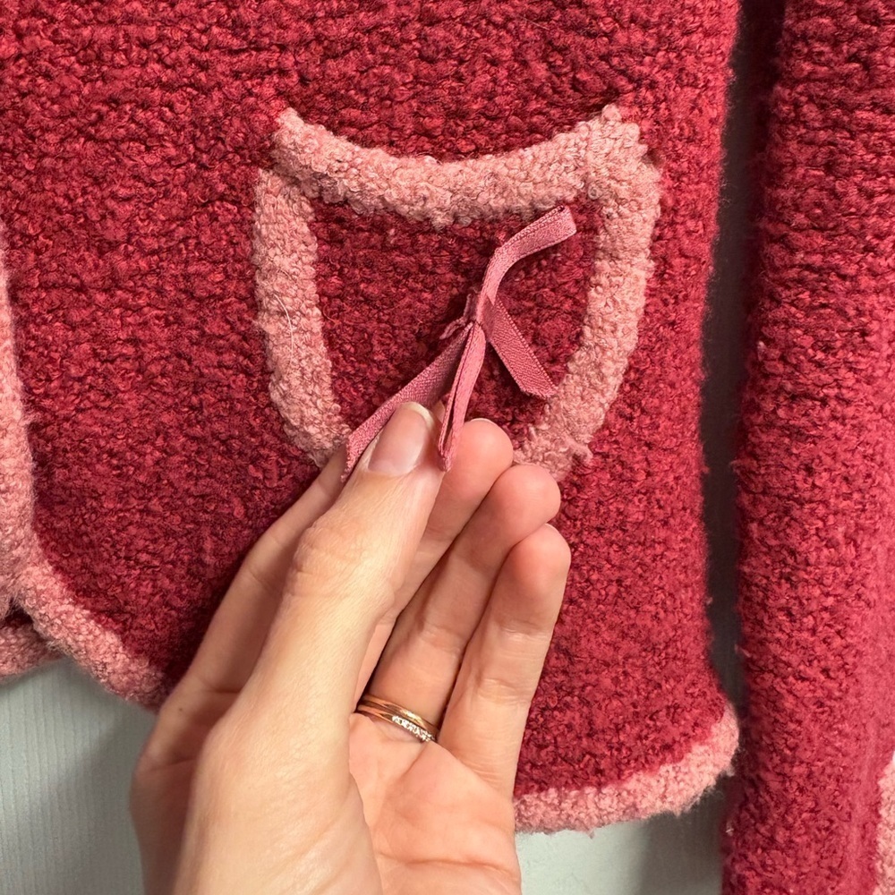Sleeping On Snow Anthropologie Pink Wool Blend Knit Sweater Jacket Size Small - Picture 2 of 3